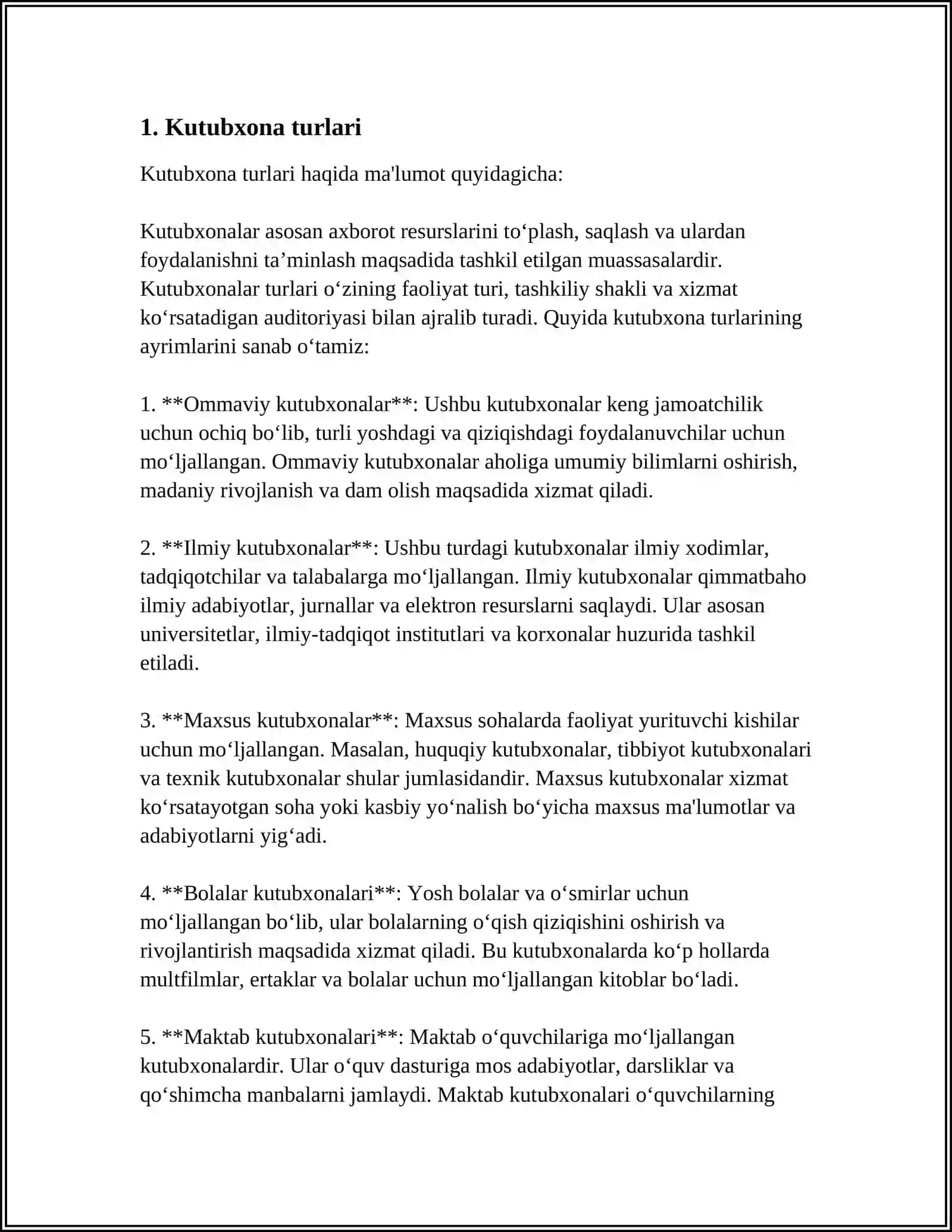 KUTUBXONALAR TIPOLOGIYASI MAZMUNI VA MEZONLARI 3