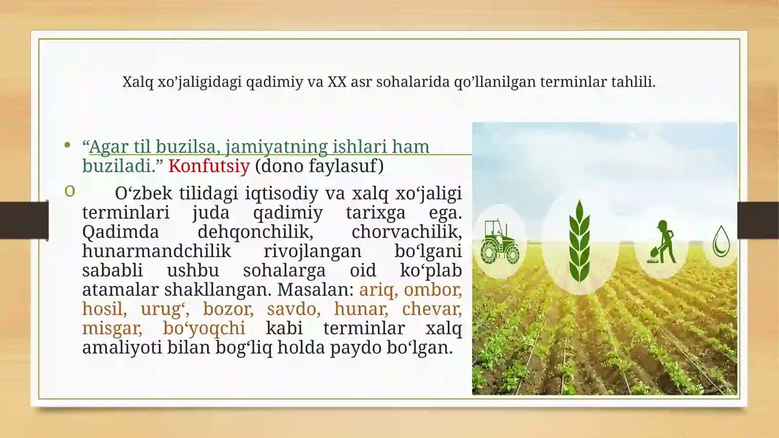 Xalq xo’jaligidagi yangi sohalarning o’zbek terminologiyasi va roli 3