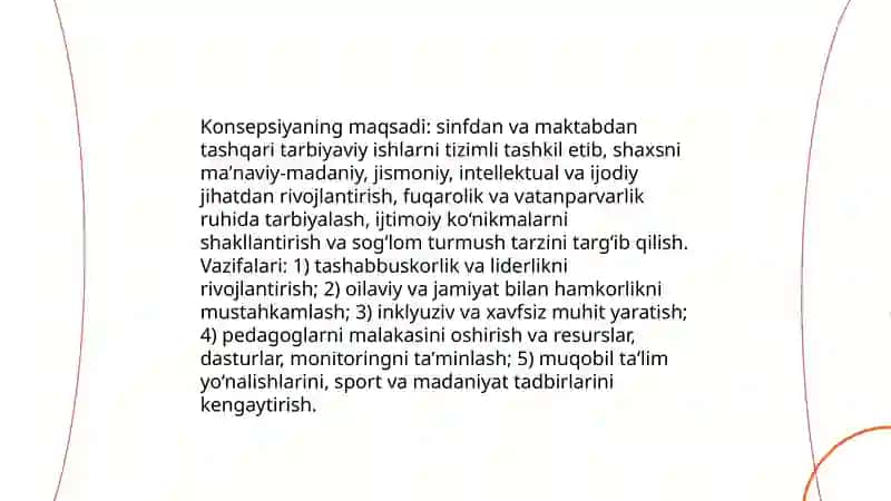 Sinfdan va maktabdan tashqari tarbiyaviy ishlar kontsepsiyasi. 3