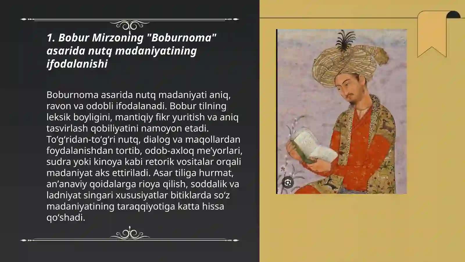 Nutq madaniyati va rivojidagi ulakn xissasi Bobur Mirzo Shayx Al-Xalil 3