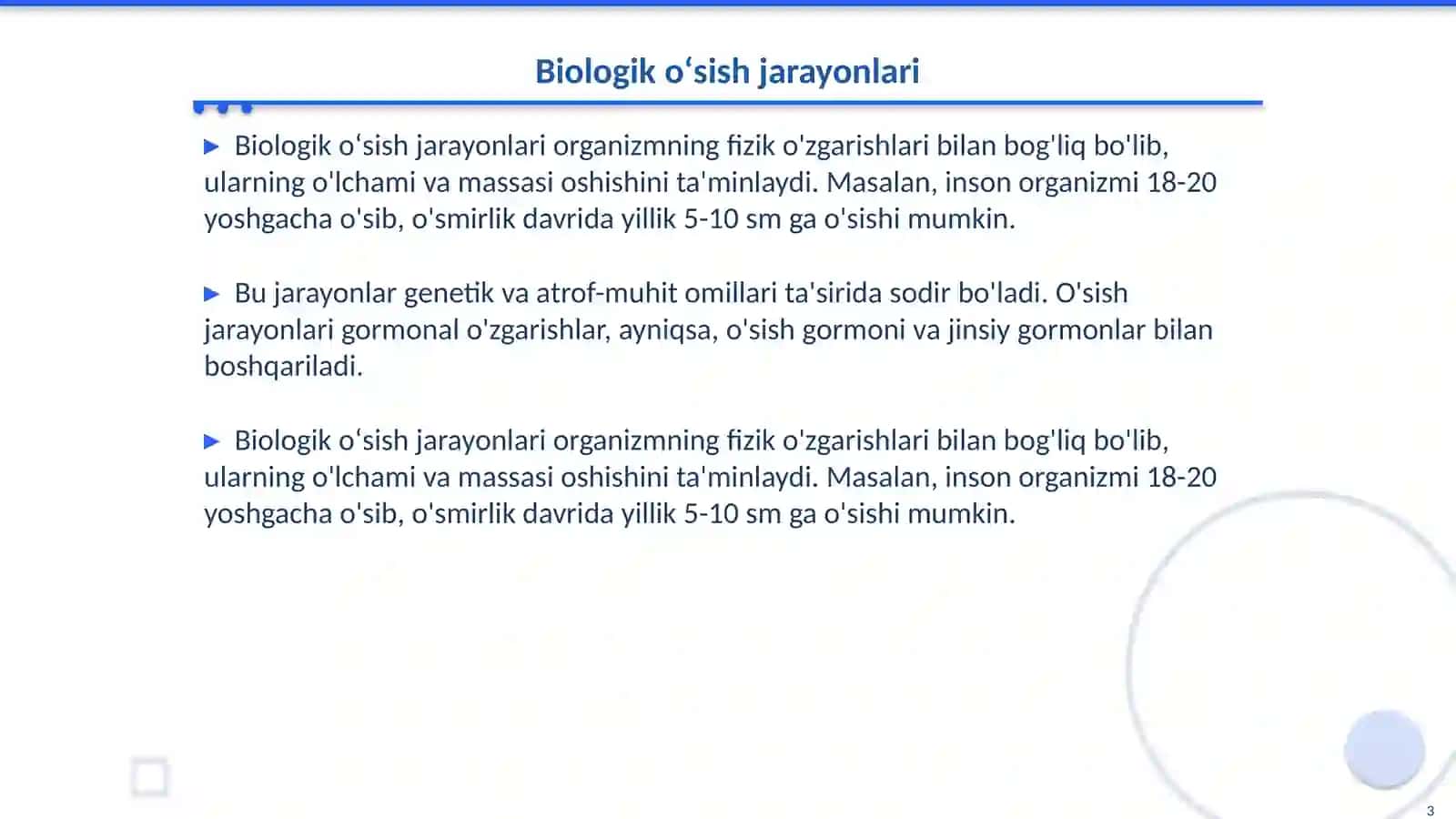 Organizmlarning oʻsishi, rivojlanishi va qarish 3