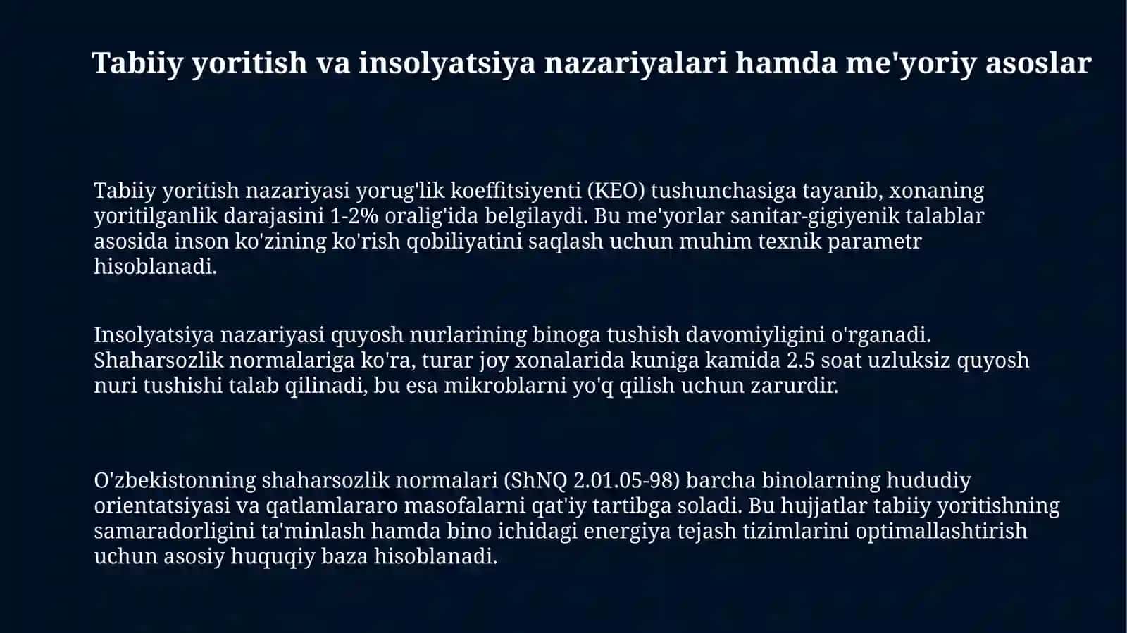 Tabiiy yoritish va insolyatsiya nazariyalari 3