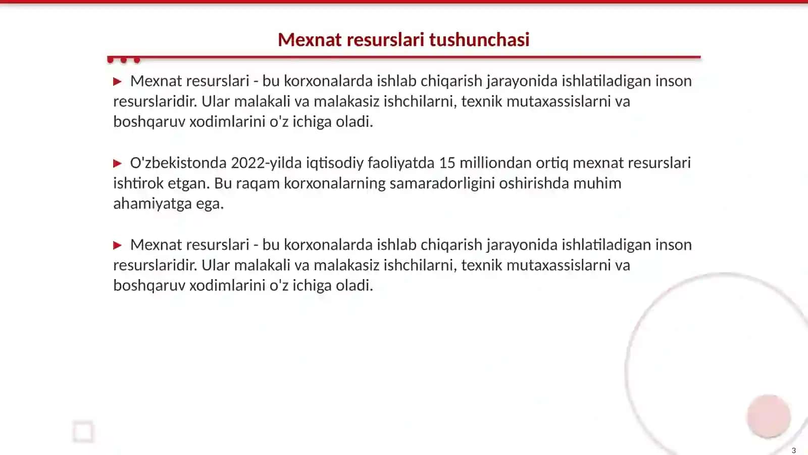 Korxonalarni mexnat resurslari bilan taminlanganlik taxlili 3