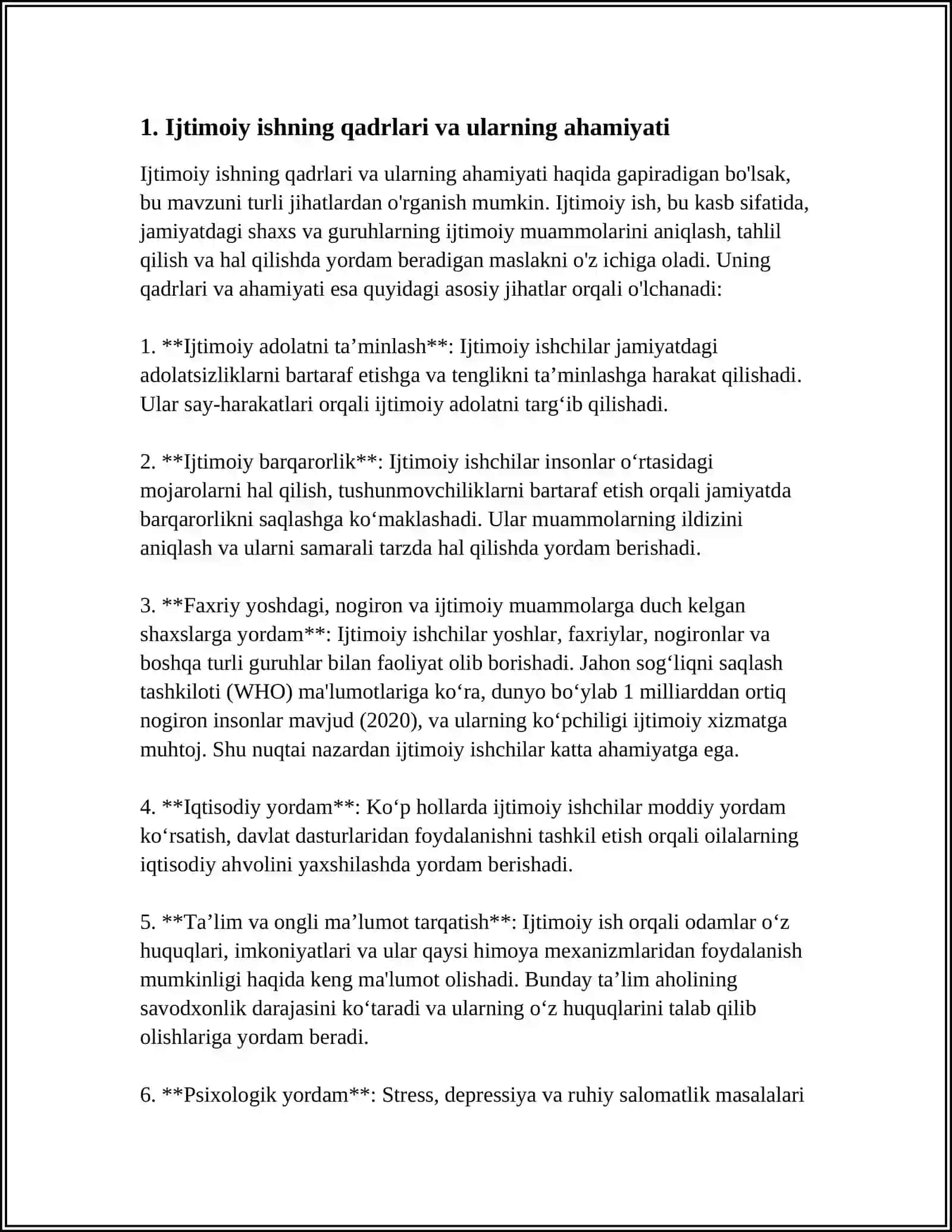 MATNAZARVA MADINA IJTIMOIY ISHNING QADRIYATI VA SHAXSIY RIVOJLANISHI. REFERAT 3