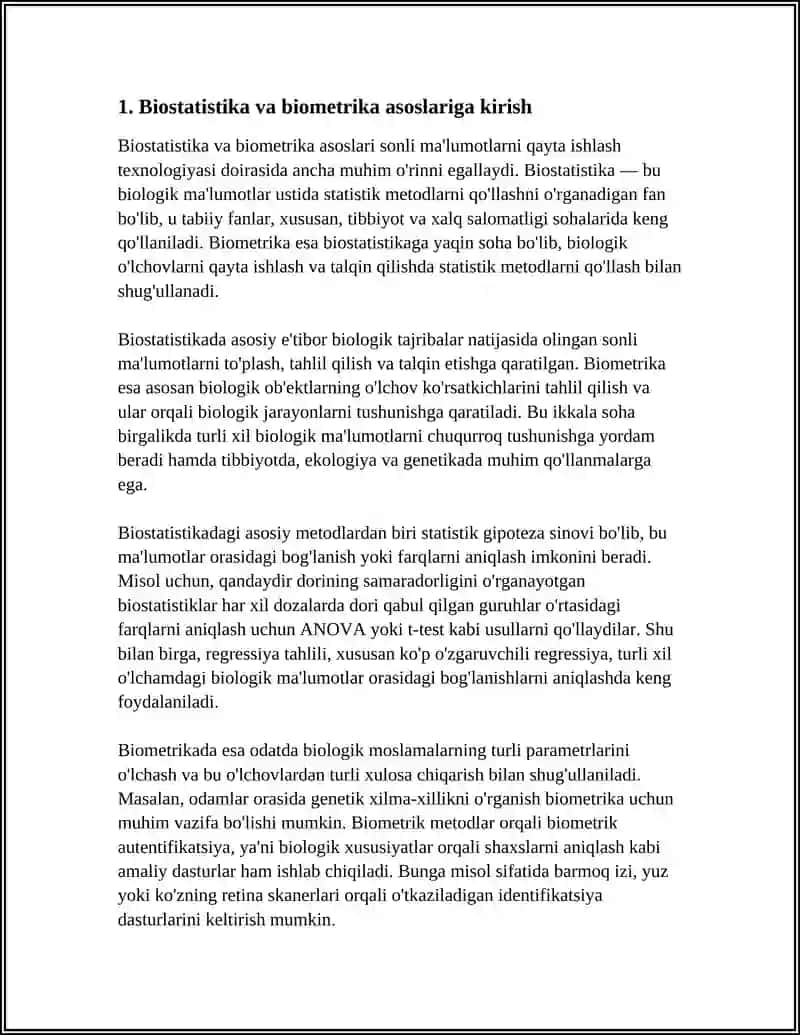 SONLI MAʼLUMOTLARNI QAYTA ISHLASH TEXNOLOGIYASI.BIOSTATISTIKA VA BIOMETRIYA ASOSLARI 3
