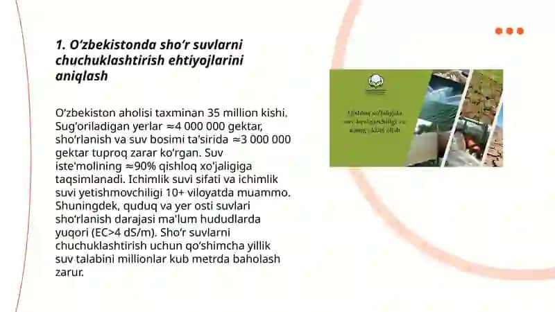 Oʻzbekiston hududida shoʻr suvlarni chuchuklashtirish gʻoyasini yaratish 3