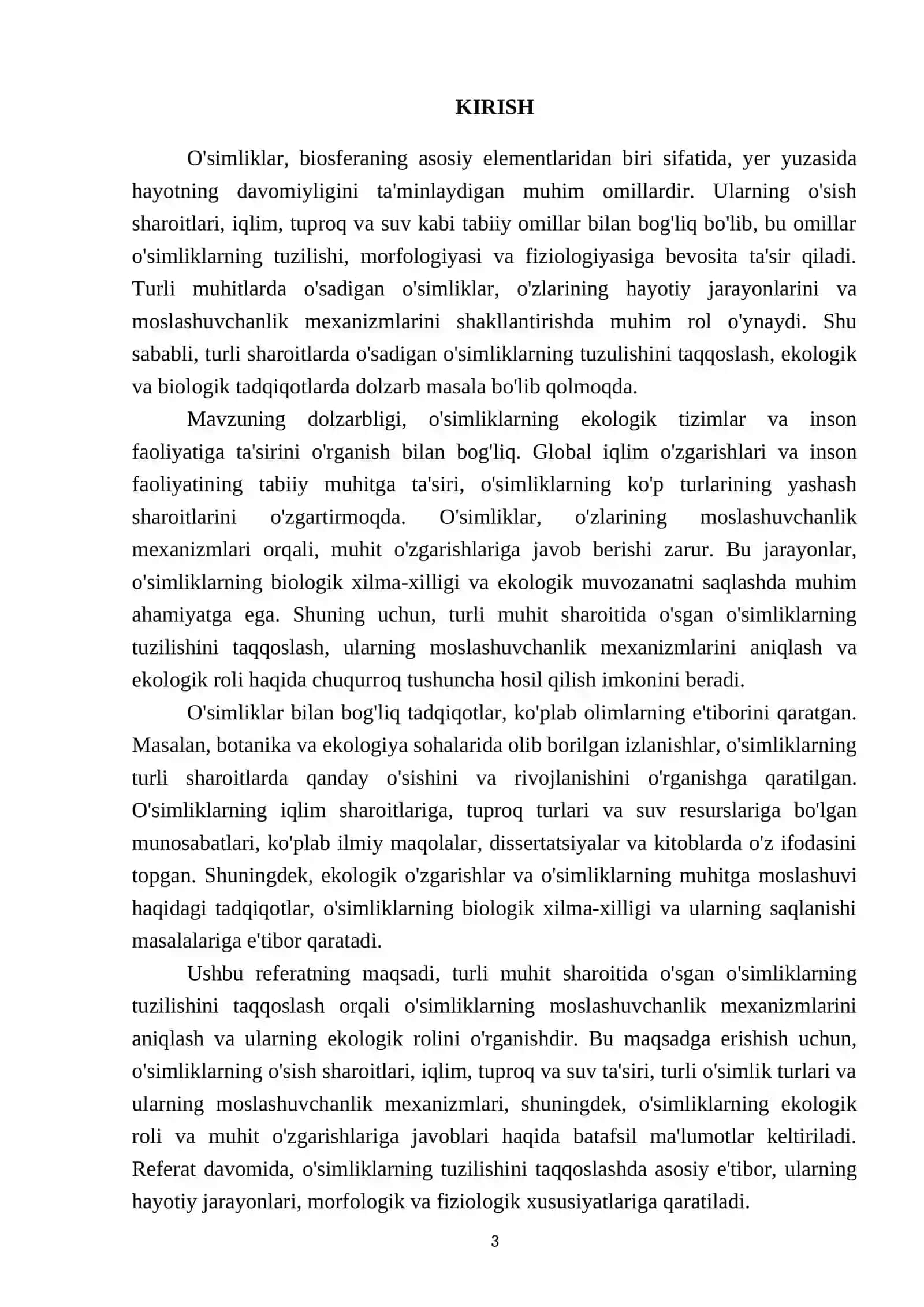 Turli muhit sharoitda o'sgan o'simliklarning tuzulishini taqqoslash 3
