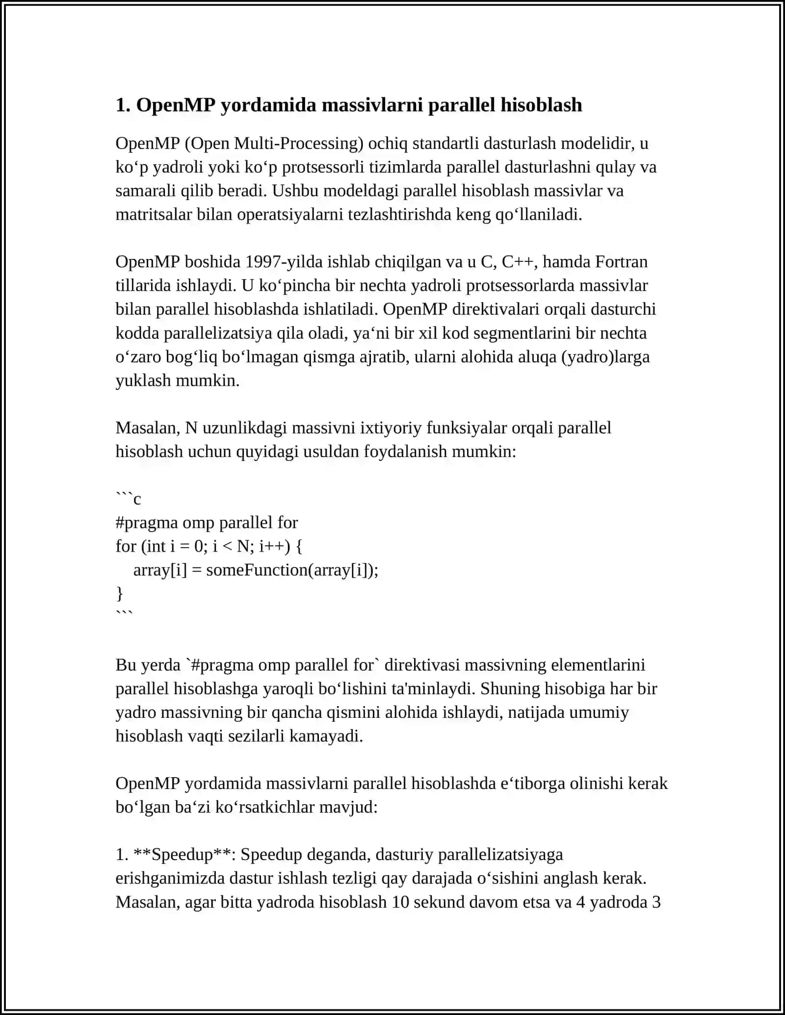 OPENMP PAKET YORDAMIDA ALGORITMLARNI AMALGA OSHIRISH.OPENMP PAKETI YORDAMIDA MISOLLAR YECHISH 3