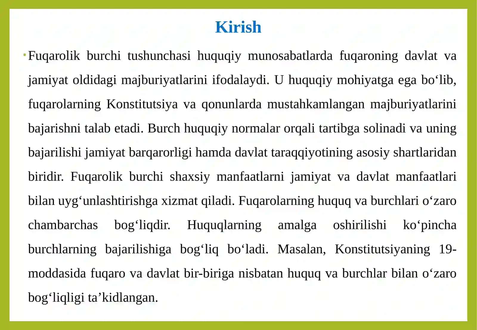 O‘zbekiston Respublikasi Konstitutsiyasida belgilangan fuqarolarning burchlari 3