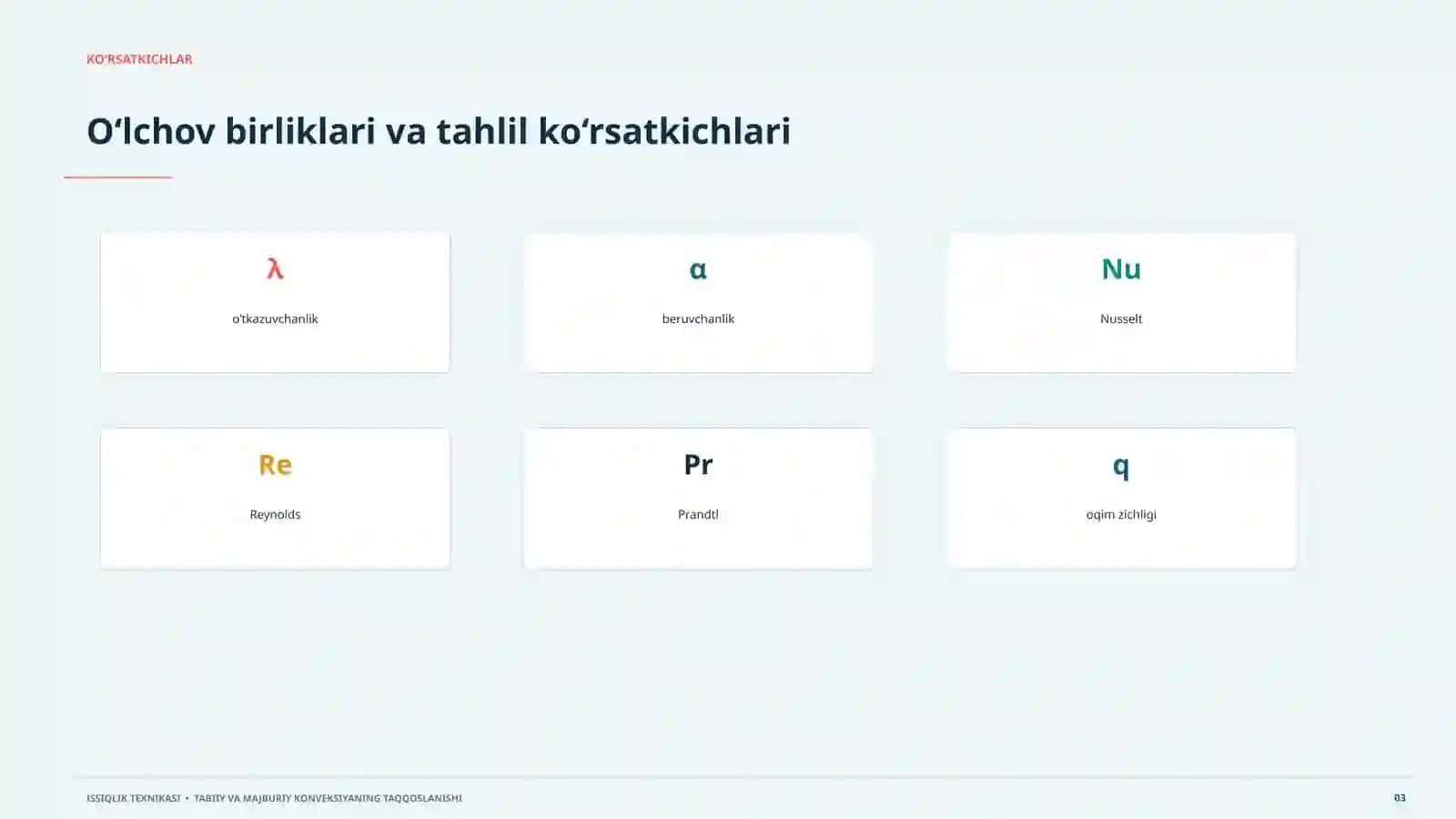 Issiqlik Teknikasi Model, hisob va amaliy qo‘llanish, 20 slaydli ilmiy taqdimot, 2-jadval: issiqlik texnikasi 25/40. Mavzuni tushunishda issiqlik oqimi asosiy nuqta sifatida ko‘riladi 3