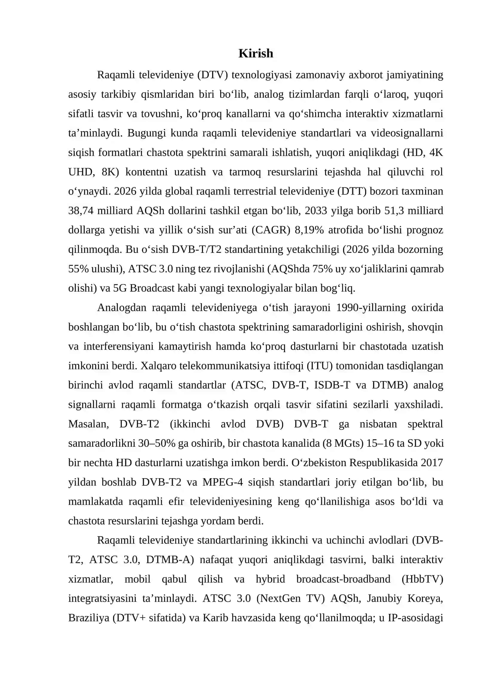 Raqamli televideniye standartlari va videosignallarni uzatishda siqish formatlarini tahlil qilish 3