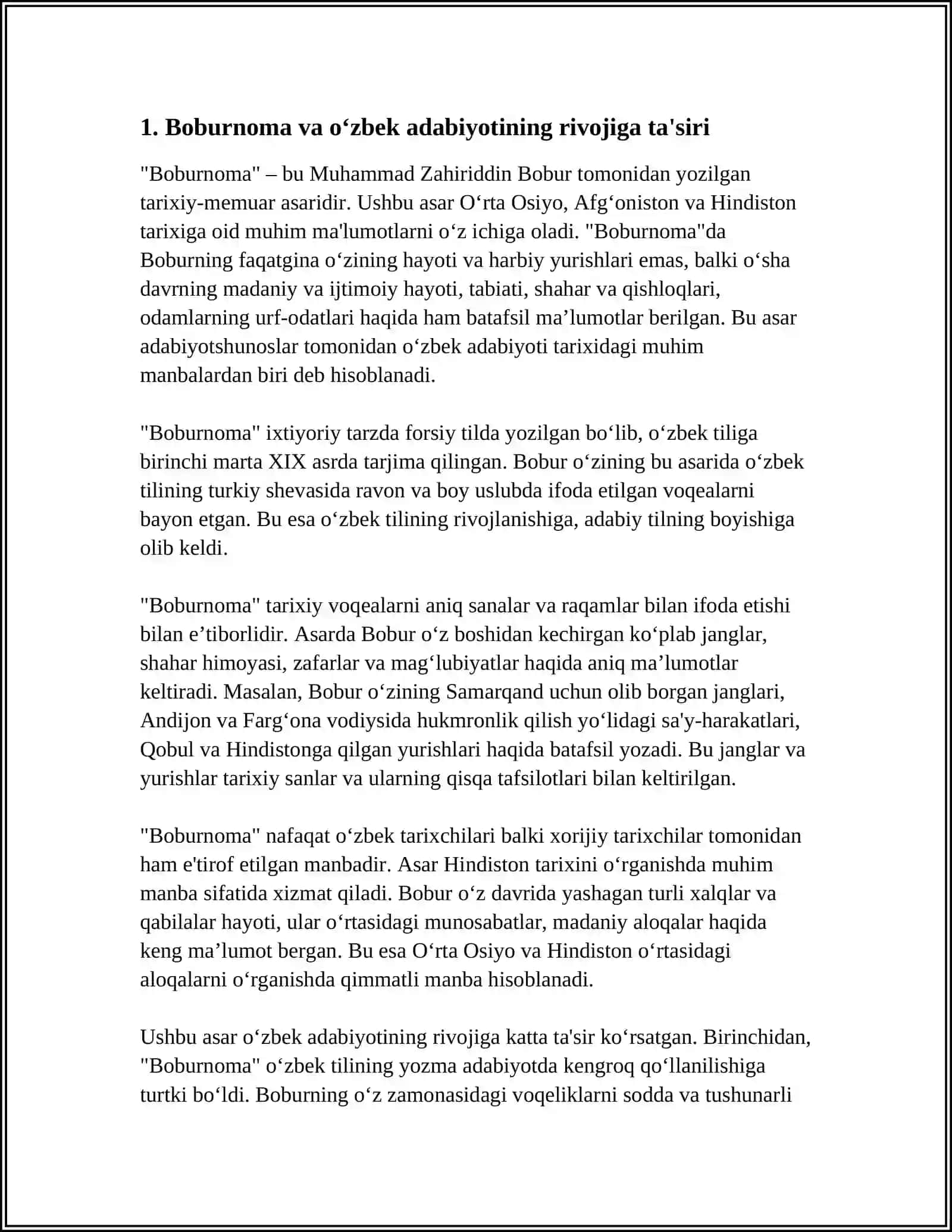 BOBURNOMA ASARINING ÓZBEK ADABIYOTI BÓYICHA TA'SIRI 3