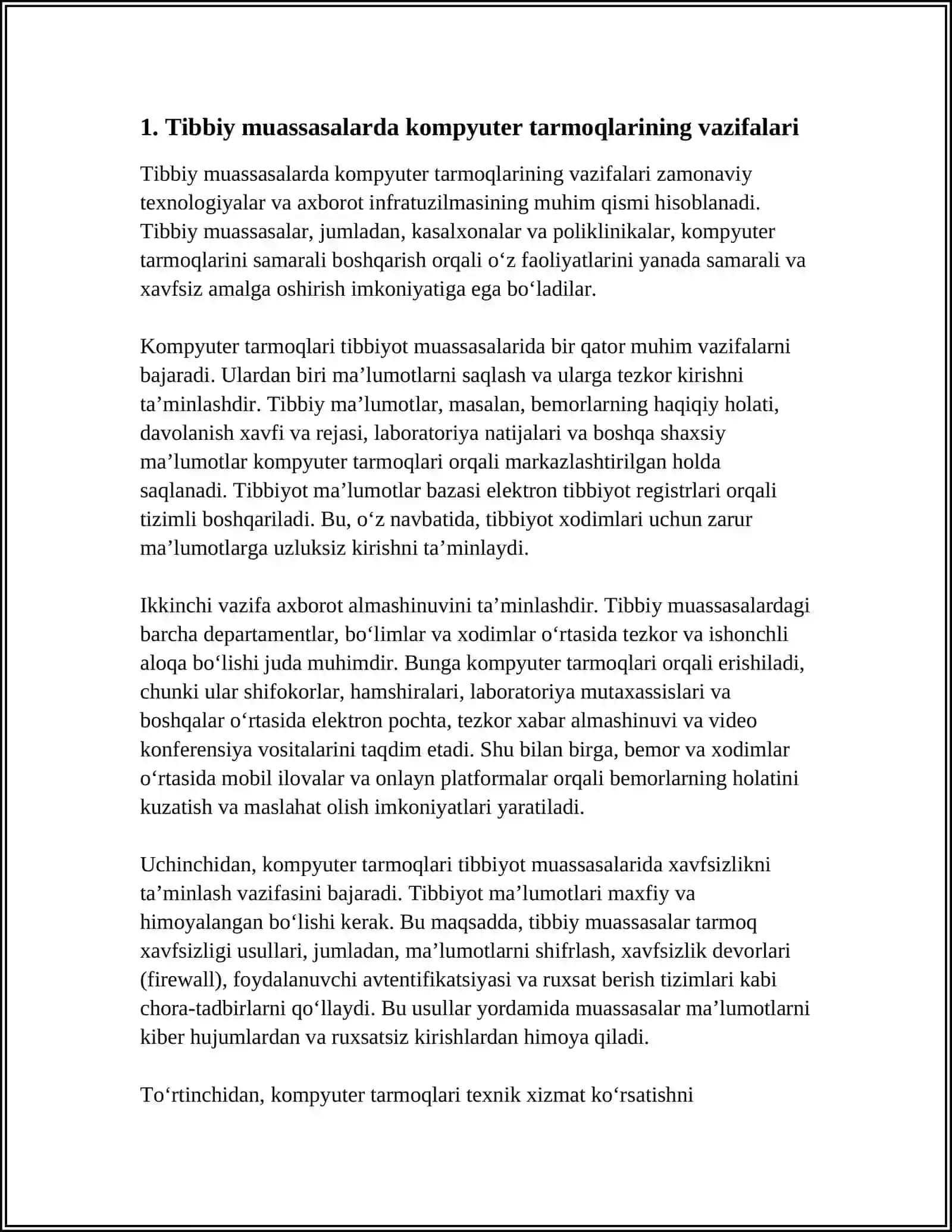 TIBBIY MUASSASALARDA KOMPYUTER TARMOĜIDAN FOYDALANISH 3