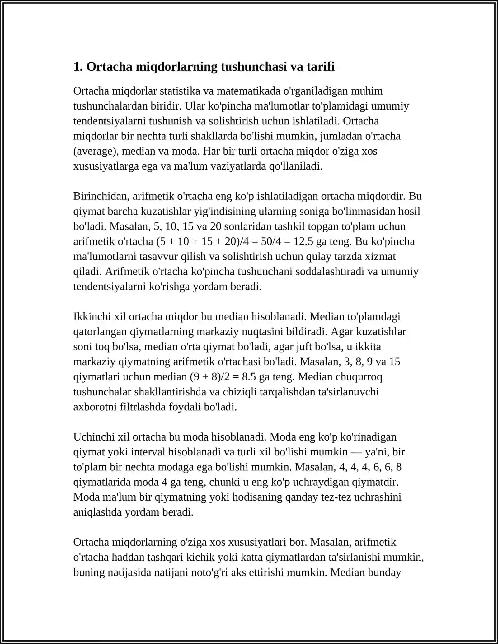 ORTACHA MIQDORLARNING TARIFI:ANALITIK VA TUZILMAVIY O’RTACHALAR 3