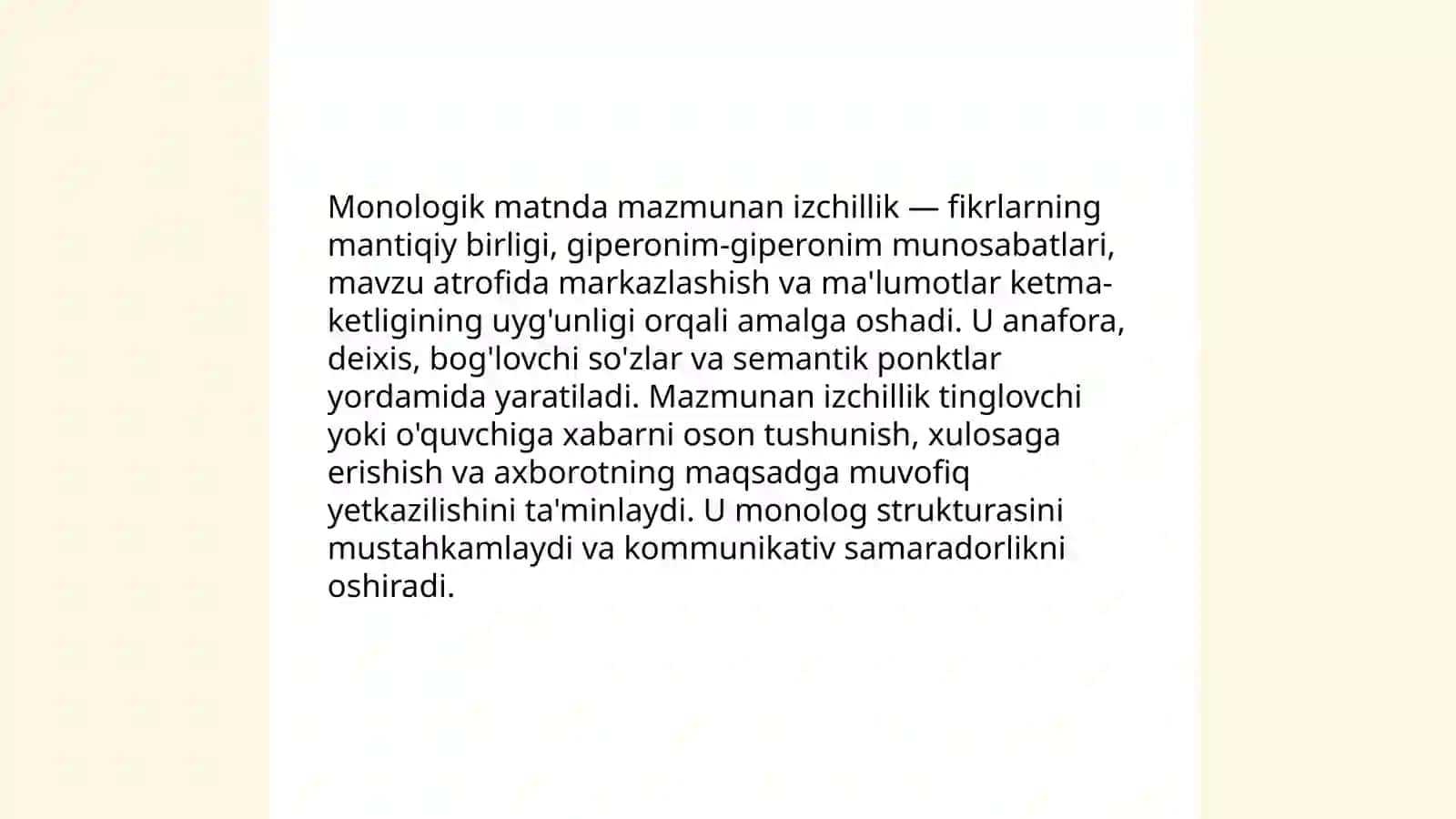 Monologik matnda mazmunan izchilligi va ohang 3