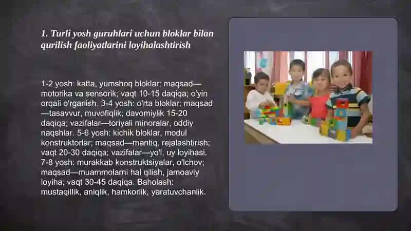Turli yoshdagi bolalar uchun qurilish va konstruktsiyalash faoliyatlarini loyihalashtirish 3
