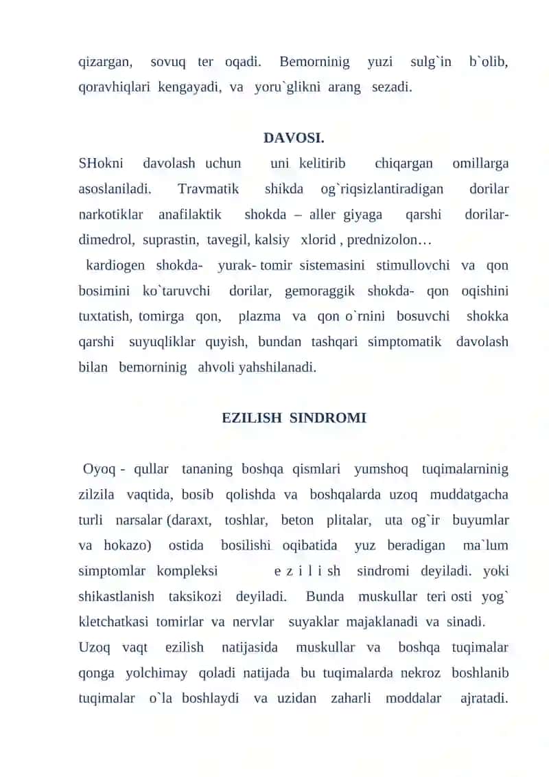 Travmatik shok va jarohatlanish shoki 3
