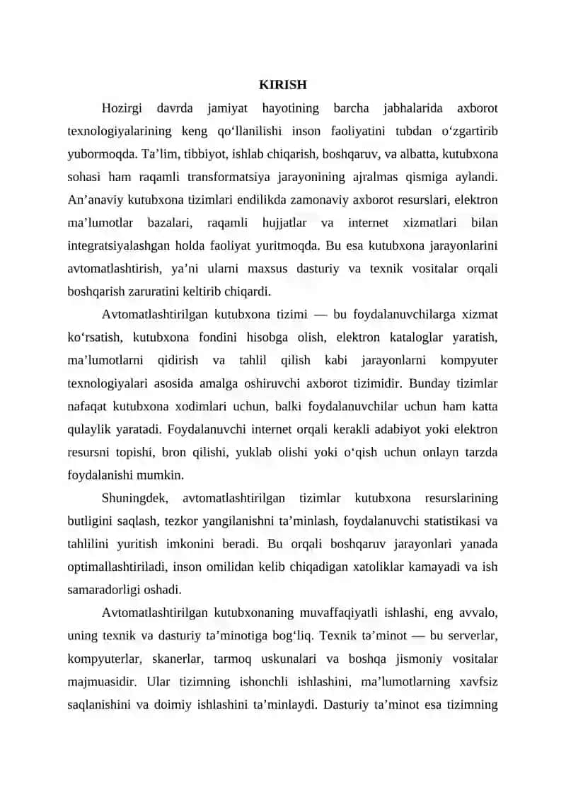 Amaliy ish-1 Mavzu: Avtomatlashtirilgan kutubxonaning texnik va dasturiy ta’minoti.» 3
