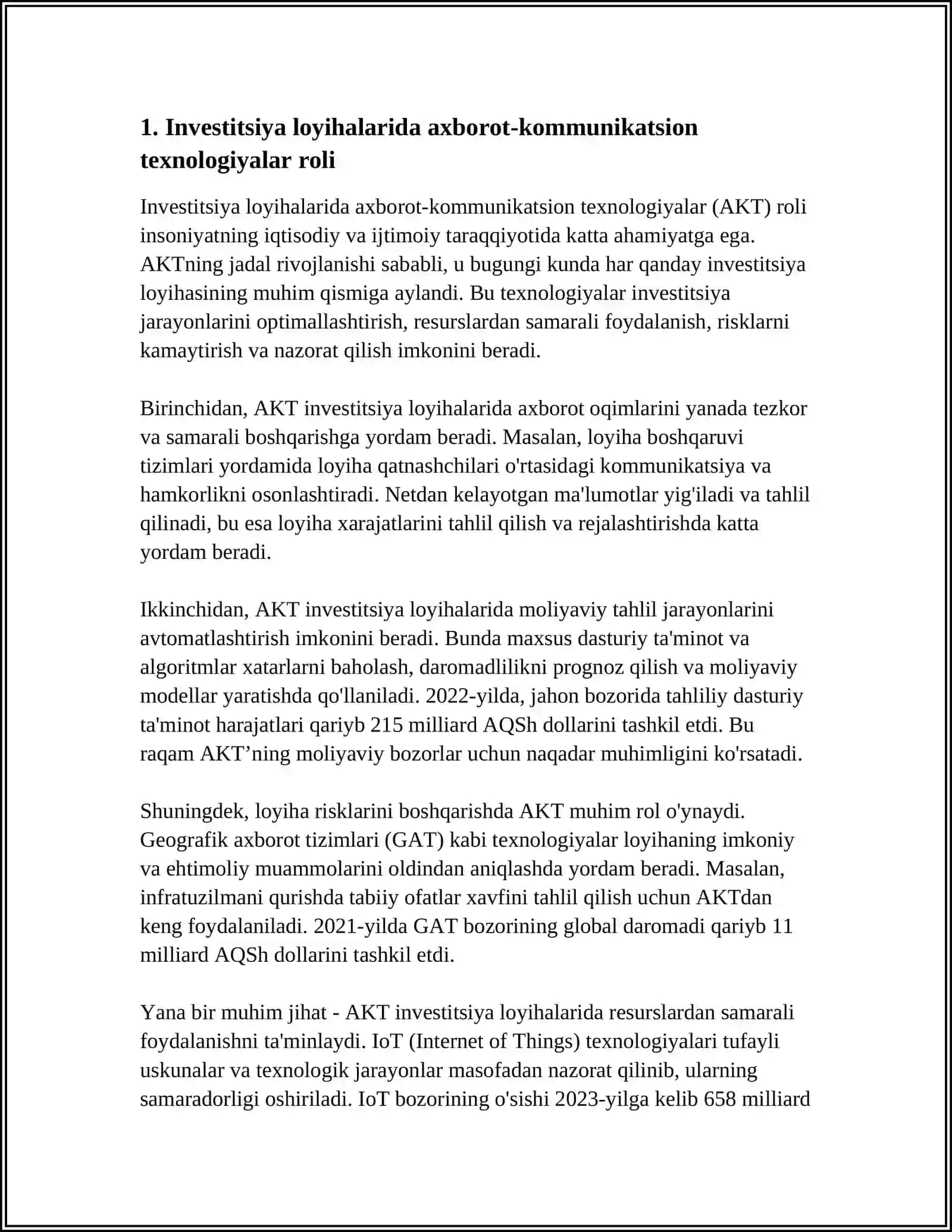 INVESTITSIYA LOYIHALARINI MOLIYALASHTIRISH TIZIMIDA AXBOROT-KOMMUNIKATSION TEXNOLOGIYALAR QO‘LLASH ZARURIYATI 3