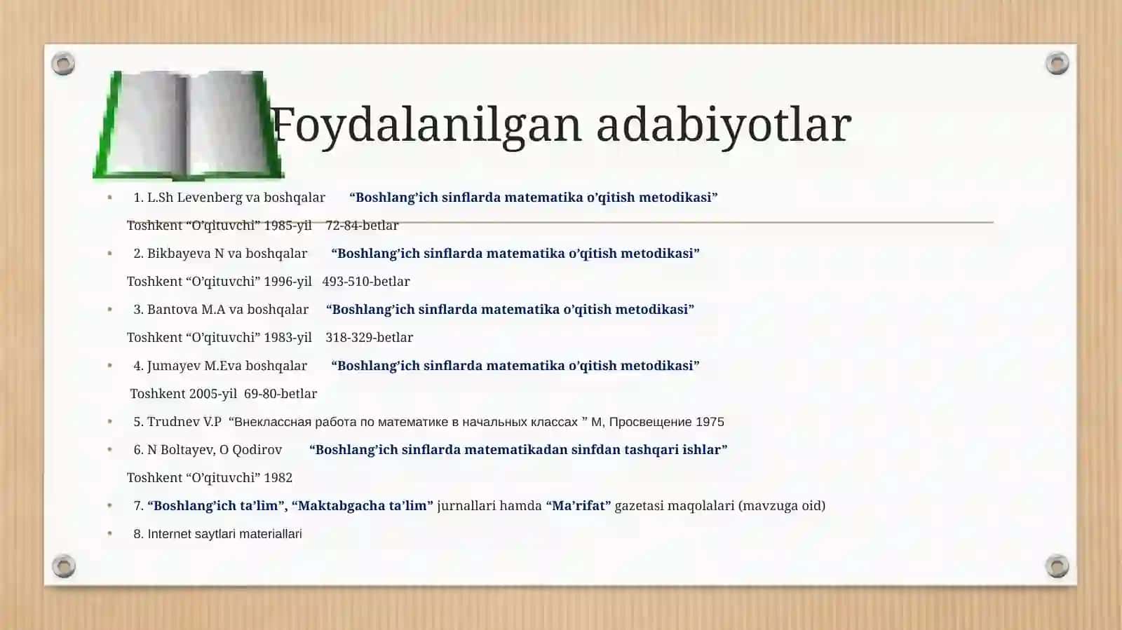 Boshlang’ich sinflarda matematika o’qitishning darsdan tashqari shakllari 3