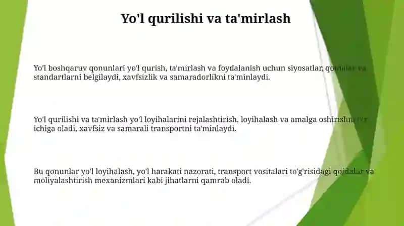 Yoʻl xoʻjaligining tarkibi va uning rivojlanish qonuniyatlari 3