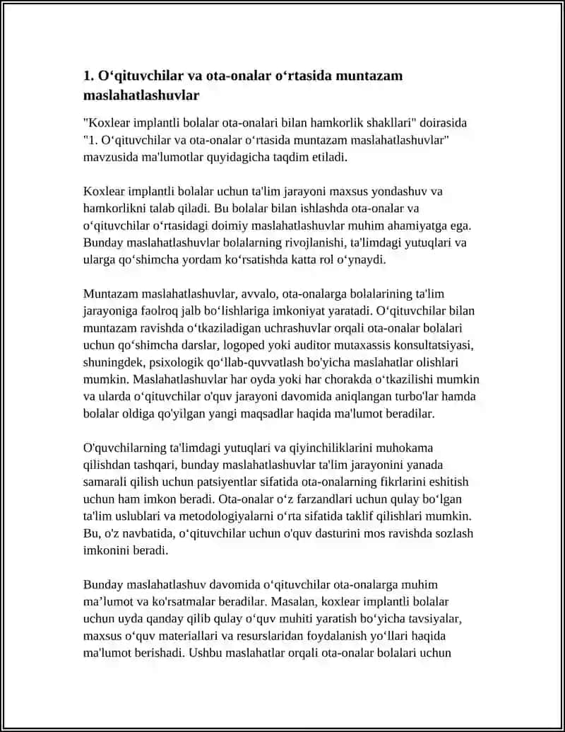 KOXLEAR IMPLANTLI BOLALAR OTA ONALARI BILAN HAMKORLIK SHAKILLAR 3