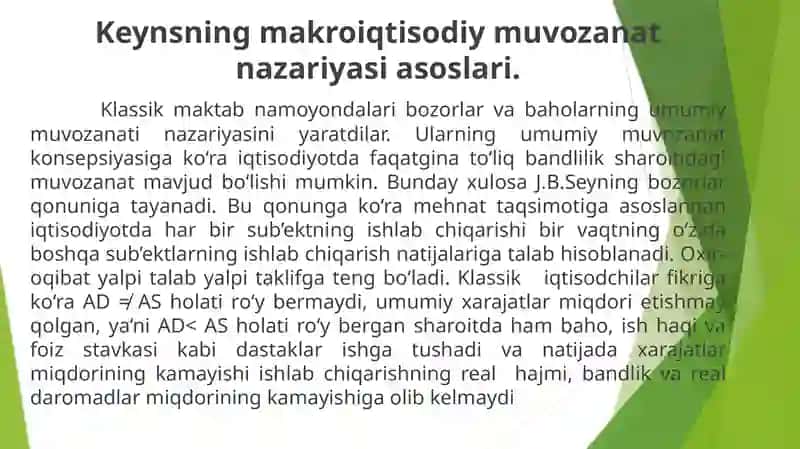 Keynsning Tovarlar va Xizmatlar Bozoridagi Makroiqtisodiy Muvozanat Modeli 3