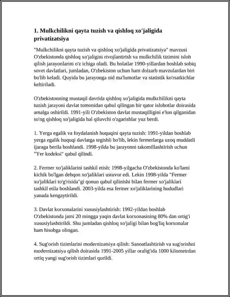 Mulkchilikni qayta tuzish va qishloq xo'jaligida privatizatsiya 3