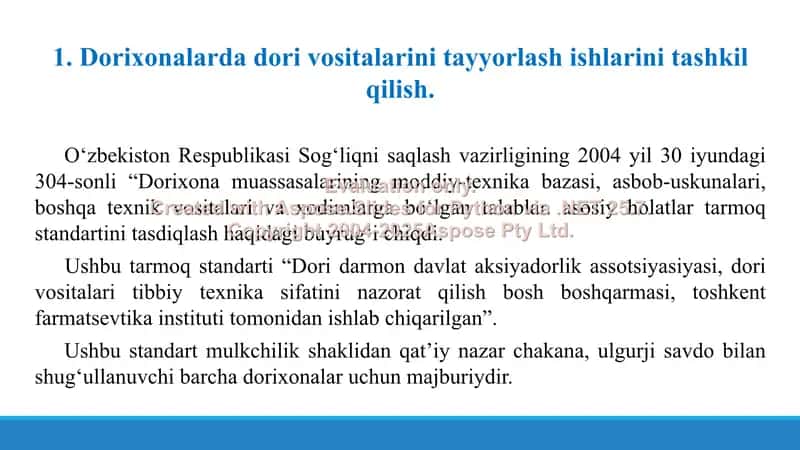 Dorixonalarda dori vositalarini tayyorlash ishlarini tashkil qilish. Retseptni taksirovka va ekspertiza qilish. Taqdimot 21 bet. 3