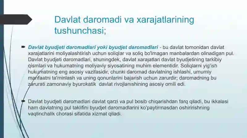 DAVLAT DAROMADLARI VA XARAJATLARI 3