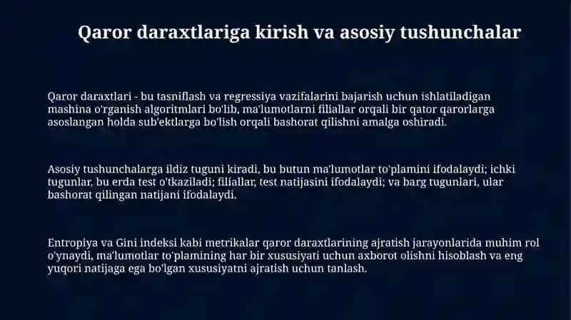 Qaror daraxtlari: Asoslar, Algoritmlar va Baholash 3