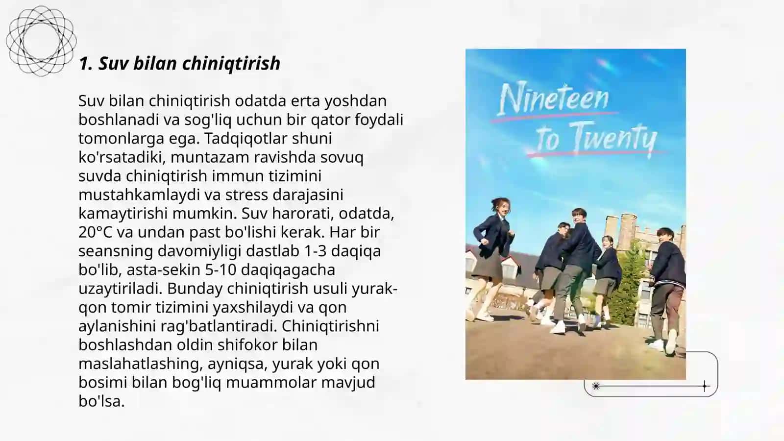 Jismoniy mashqlar bilan birga oshiriladiga chiniqtirish tadbirlari 3