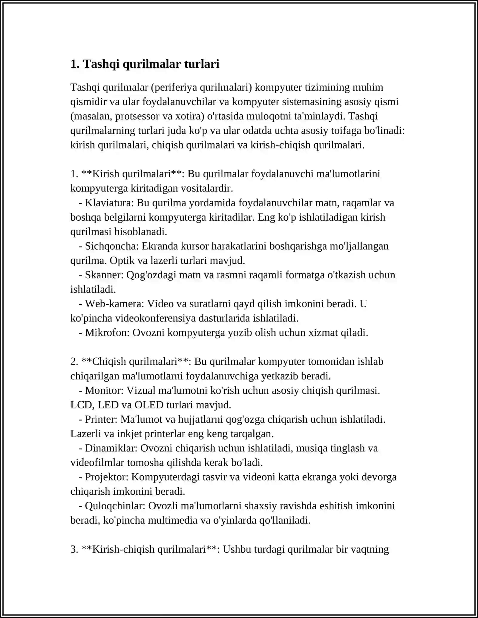 Tashqi qurilmalar. Funktsional xususiyatlari 3
