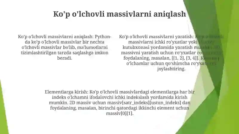Pythonda Ko'P O'Lchovli Massivlar 3