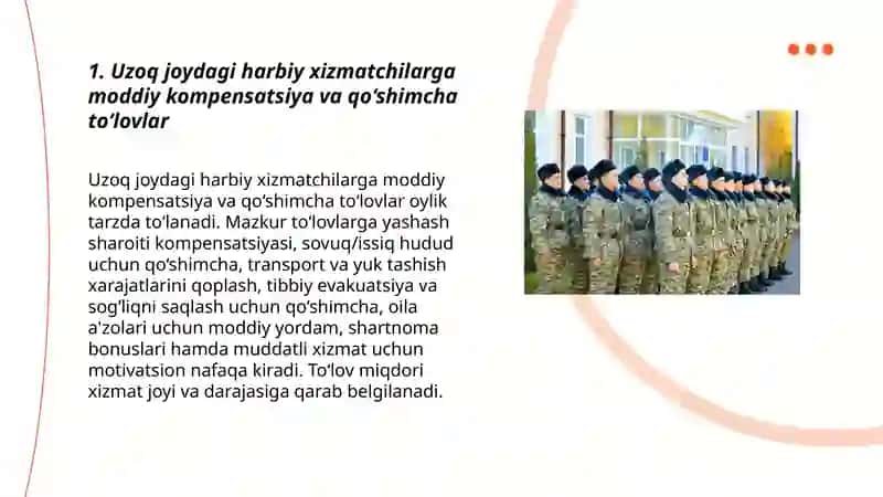 Uzoq joydagi harbiy xizmatchilarga imtiyizlar 3