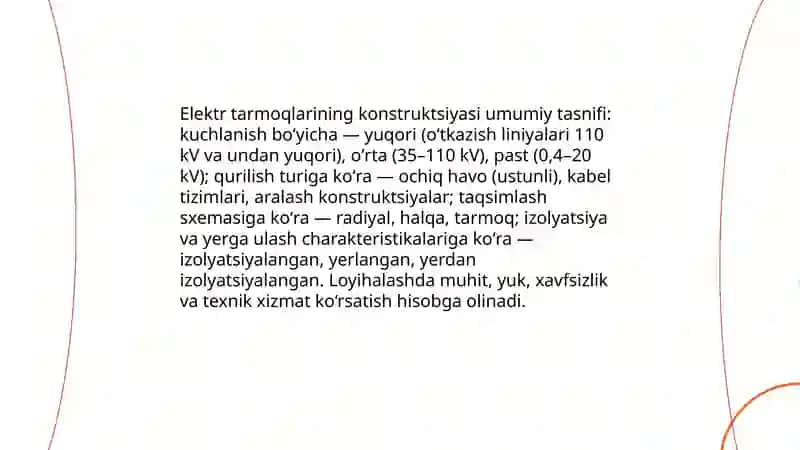 Elektr tarmoqlarining konstruktsiyalari. Nominal kuchlanishlarning qo'llanilishi 3