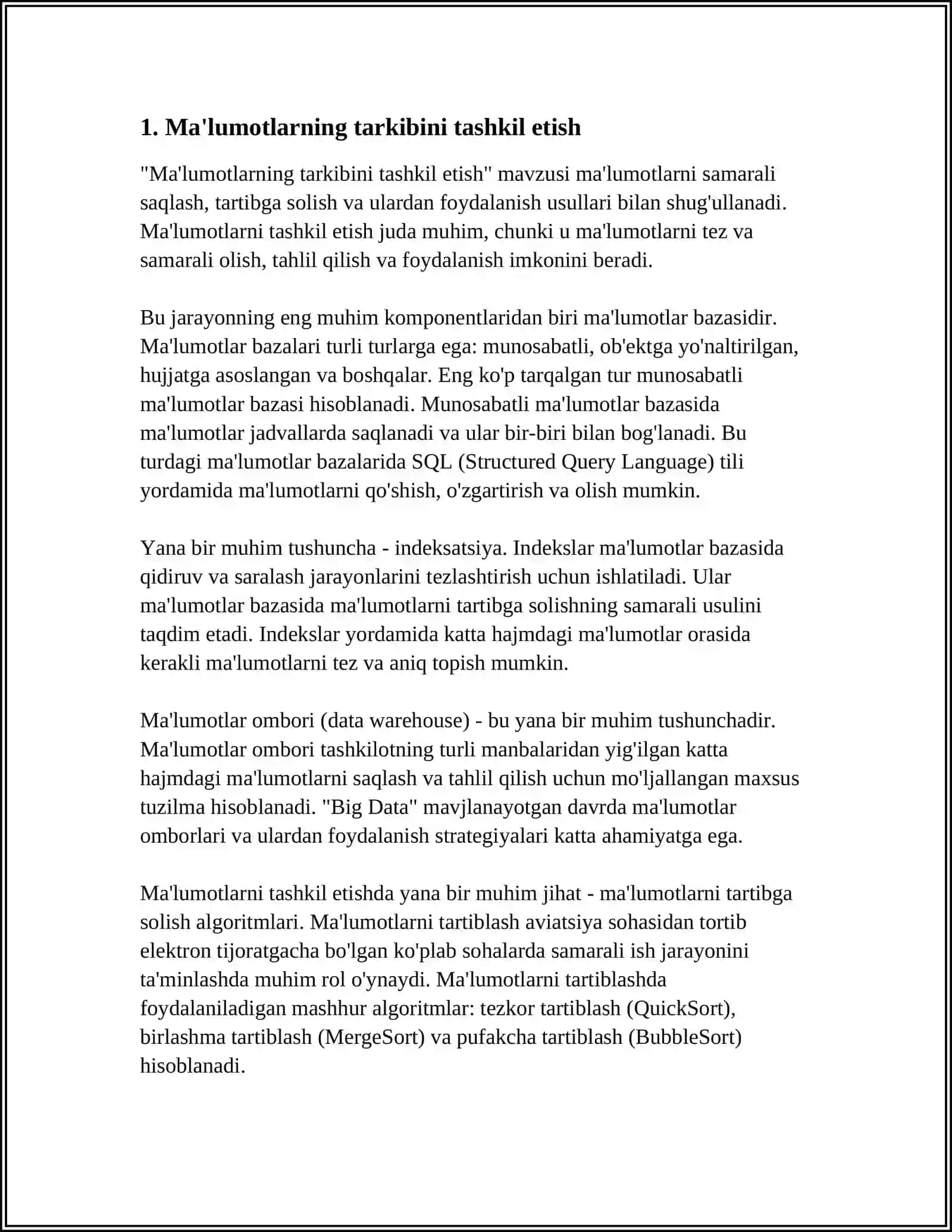 MA'LUMOTLAR TUZILMASI VA ALGORITMLAR FANIDAN 3