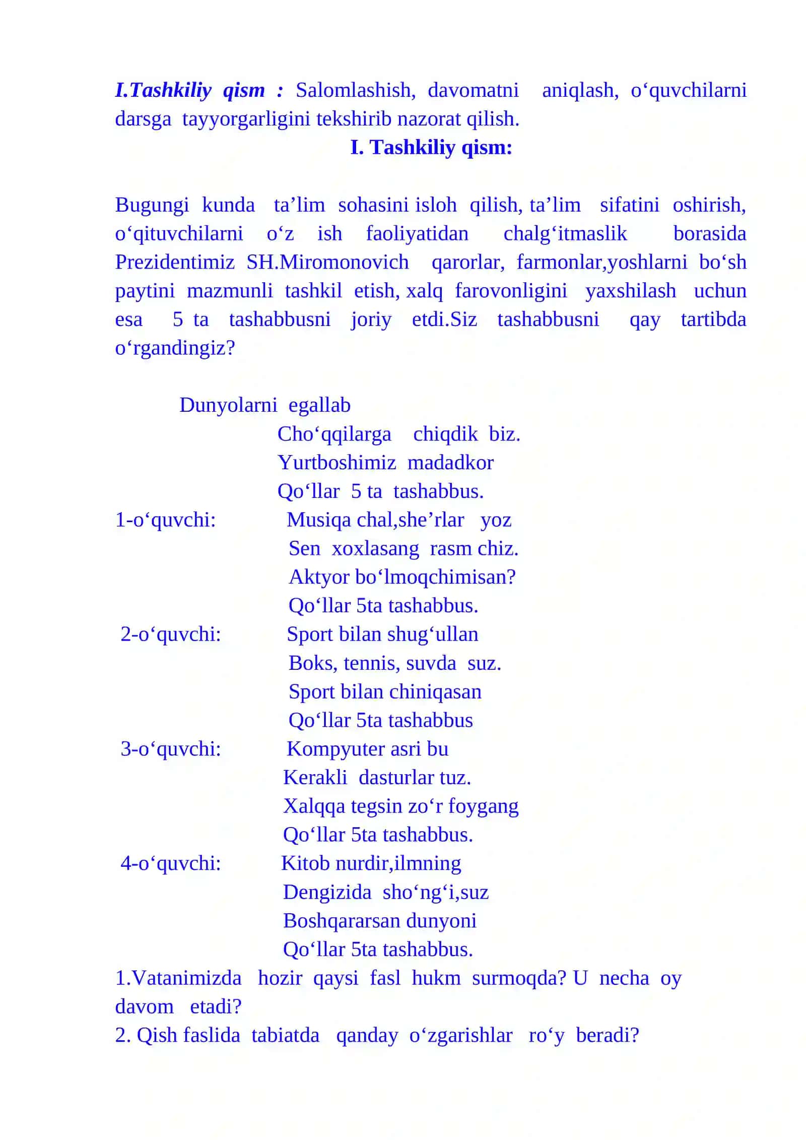 4-sinf o'qish Nok 3-chorak dars ishlanmasi 3