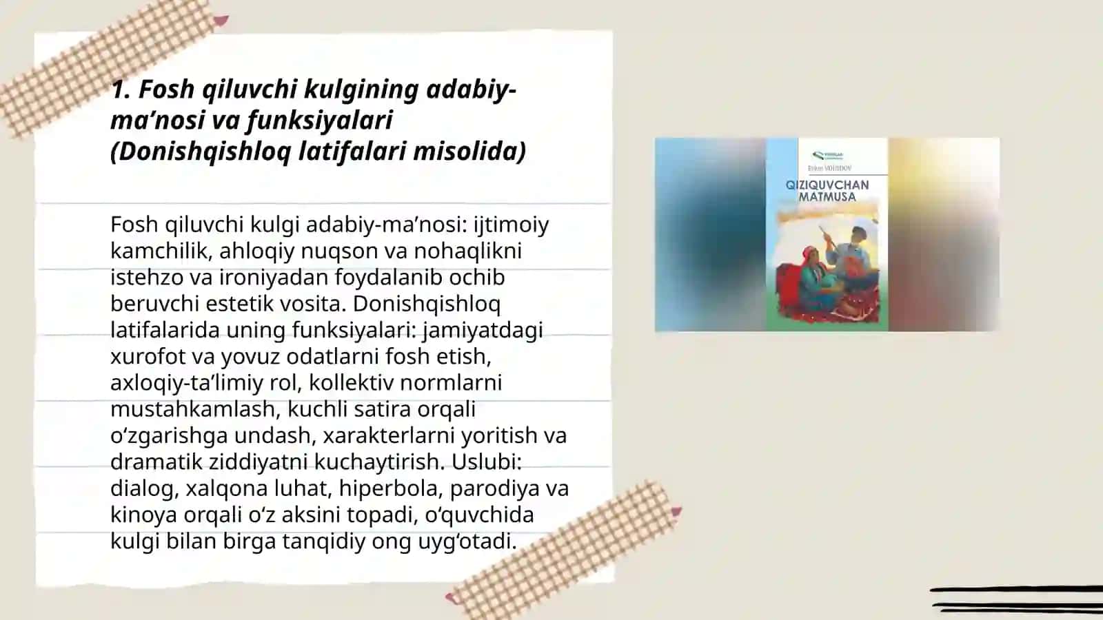 Fosh qiluvchi kulgining adabiy-maʼnosi va funksiyalari (Donishqishloq latifalari misolida) 3