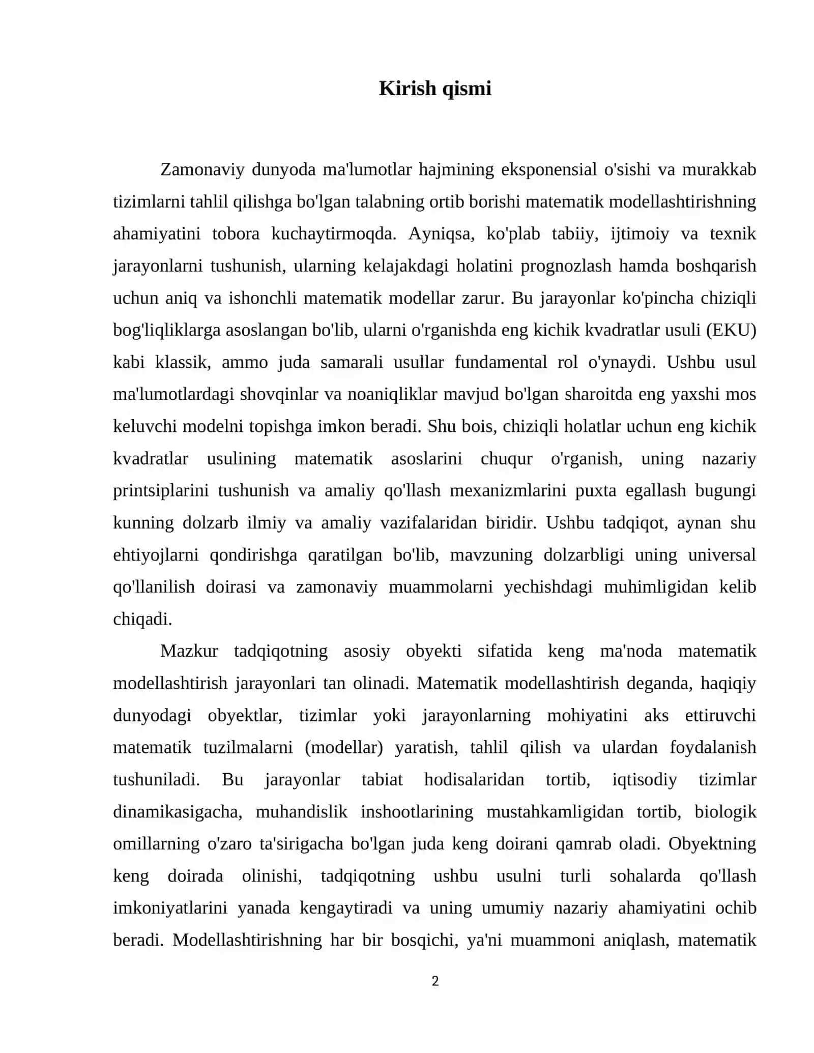 Matematik modellashtirish fanidan “Chiziqli hol uchun eng kichik kvadratlar usulining matematik asoslari” 3