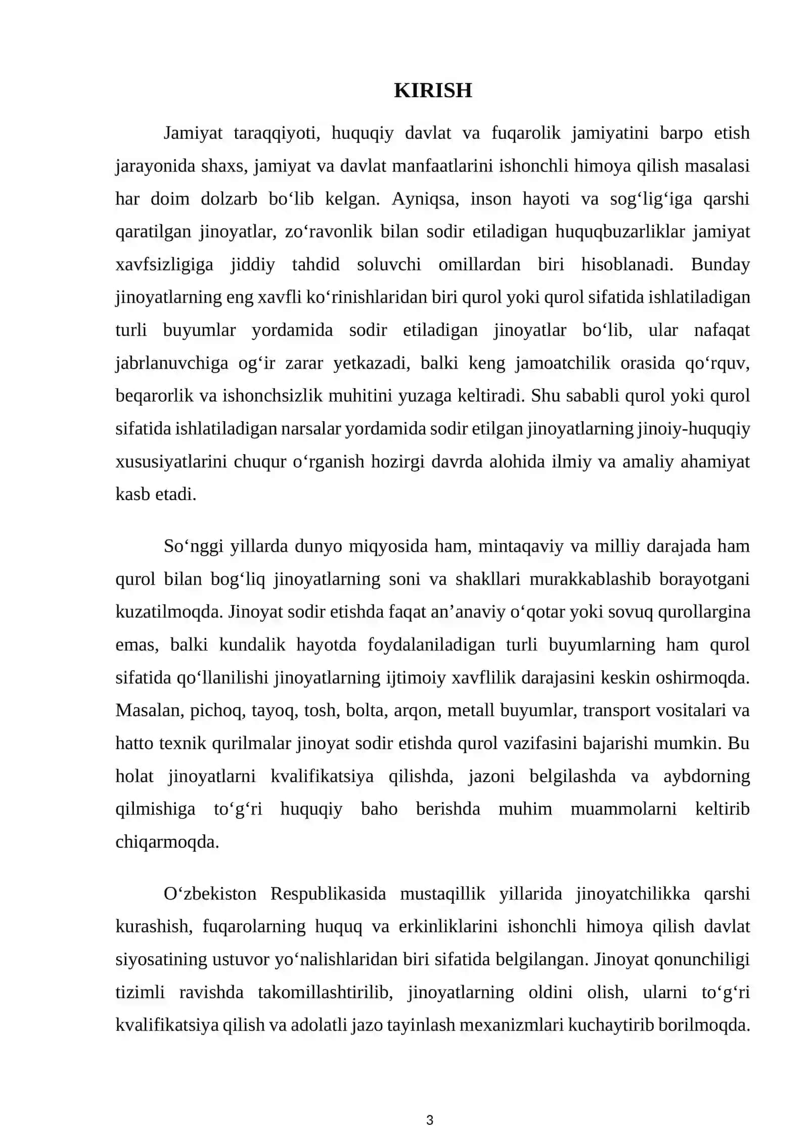 Qurol yoki qurol sifatida ishlatiladigan narsalar yordamida sodir etilgan jinoyatlarning jinoiy-huquqiy xususiyatlari 3