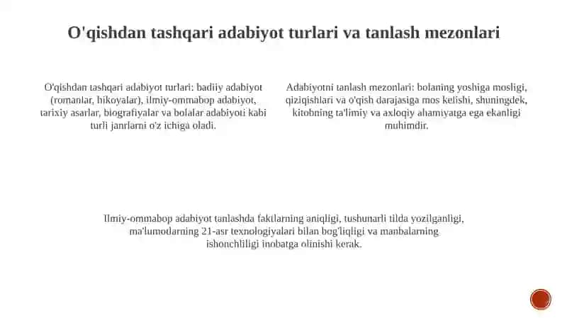 O'qishdan tashqari adabiyot 3