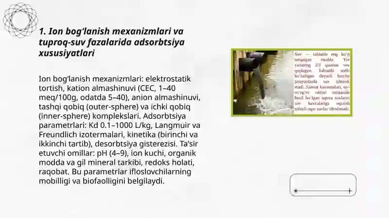 Tuproq va suvdagi ion bog'lanishli ifloslovchi moddalarni aniqlash ularni kimyoviy ekalogik xavfsiz tozalash usullari 3