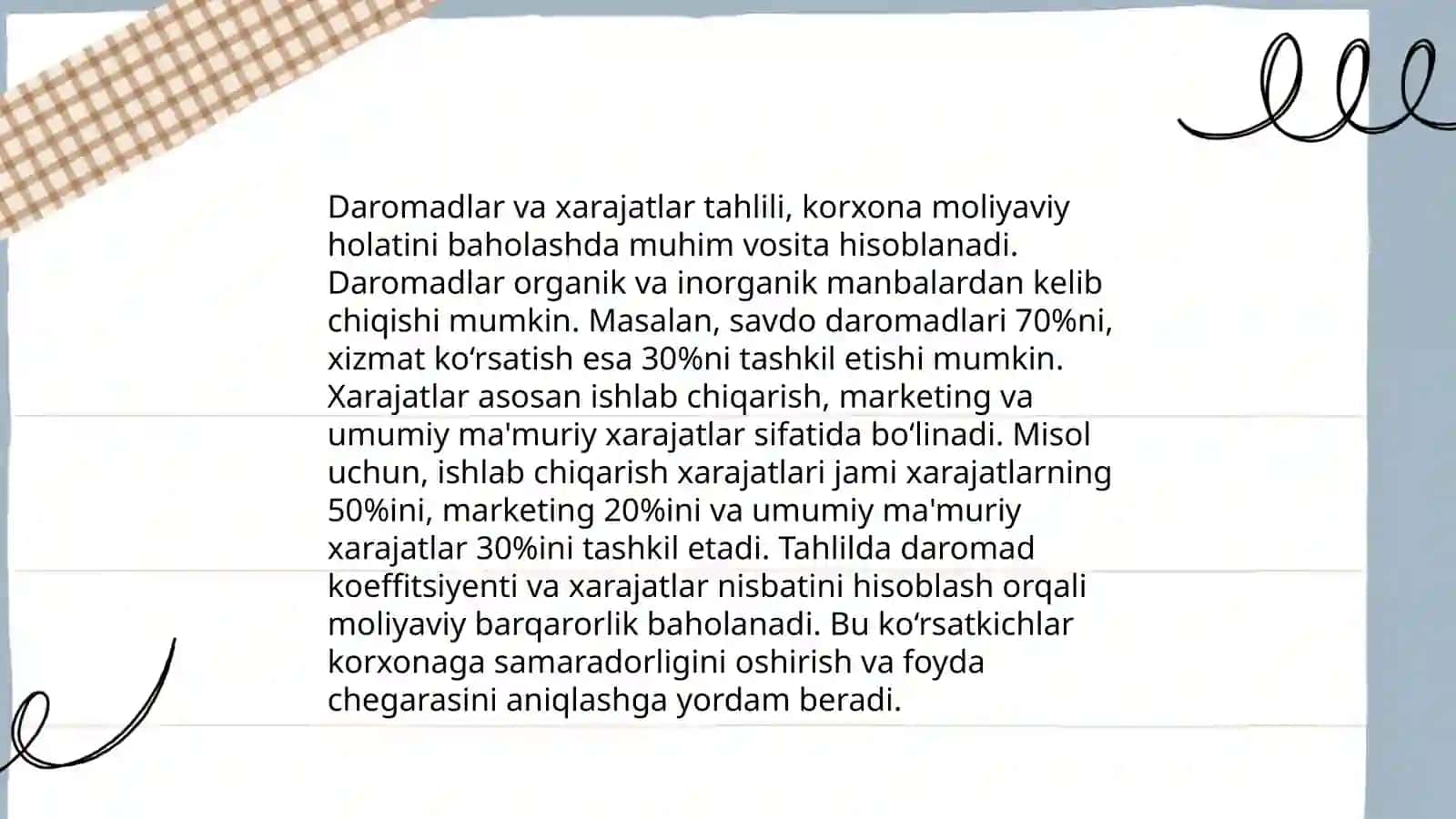 Biznes va tadbirkorlikning moliyaviy faoliyatini ifodalovchi ko'rsatkichlar 3