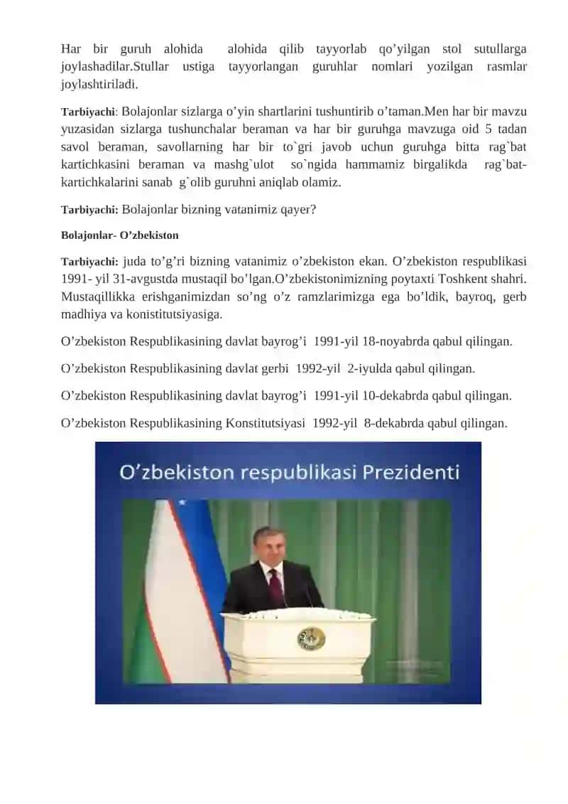 “O’zbekiston mening vatanim!” ta’limiy didaktik o’yini 3