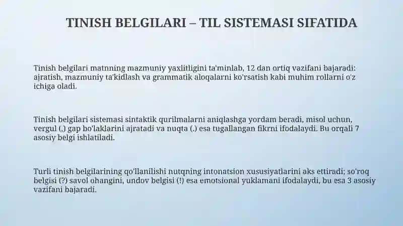 Tinish belgilari – til tizimi 3