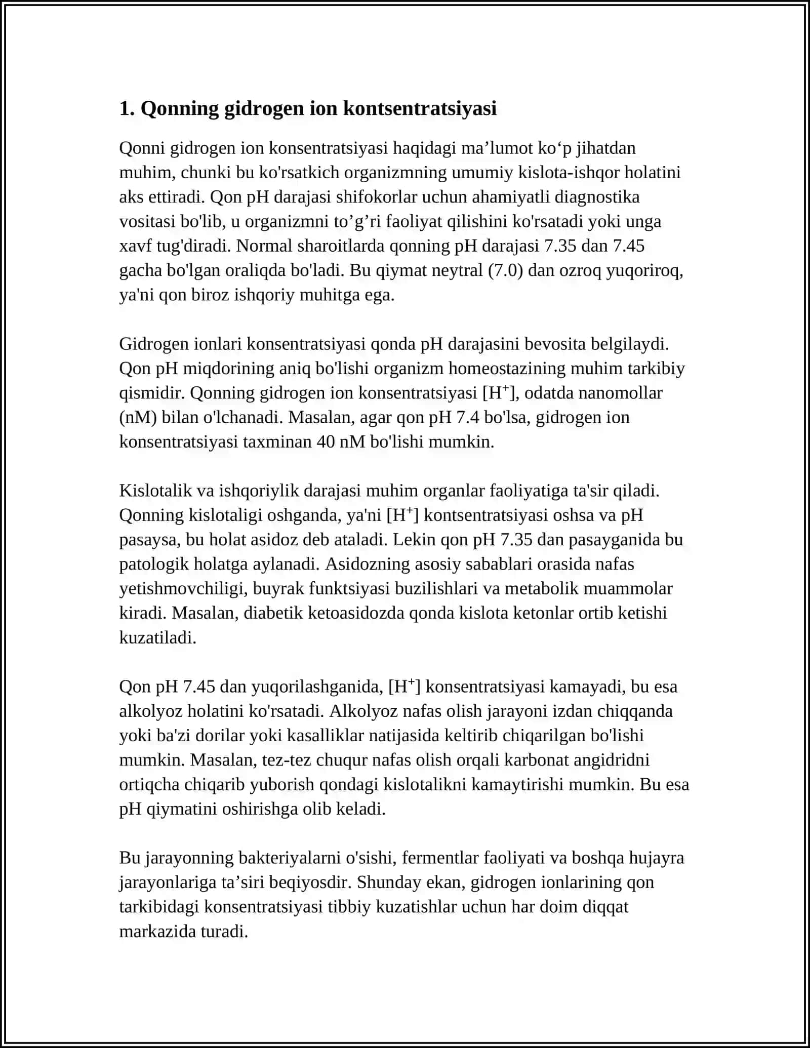 BUFER SISTEMA.QONNING ISHQORIY ZAHIRASI.ATSIDOZ VA ALKALOZNING TIBBIYOTDAGI AHAMIYATI 3