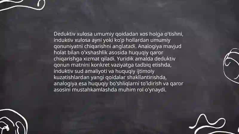 Deduktiv, induktiv va analogiya boʻyicha xulosa chiqarishning ahamiyati 3