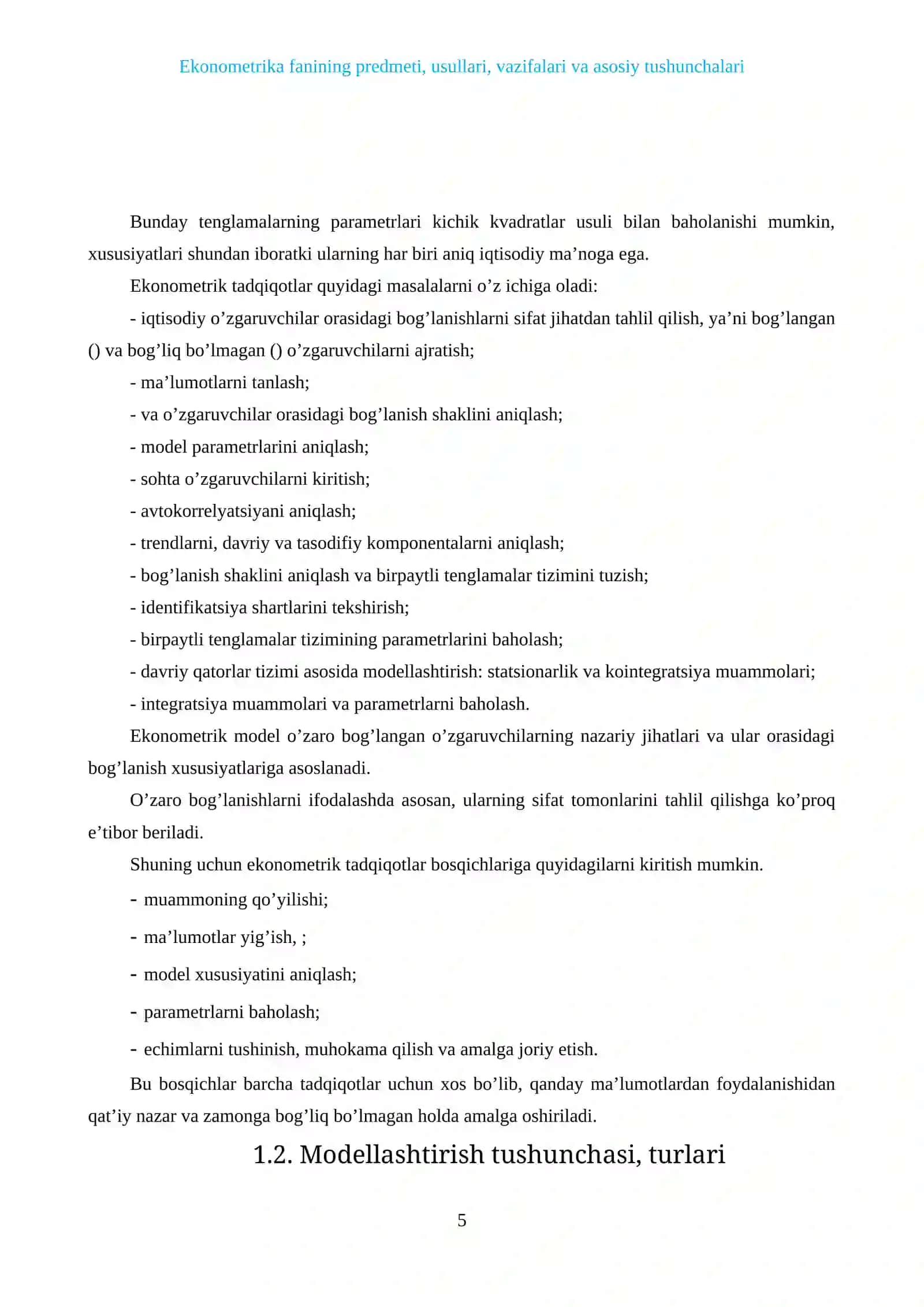 Ekonometrika fanining predmeti, usullari, vazifalari va asosiy tushunchalari 3