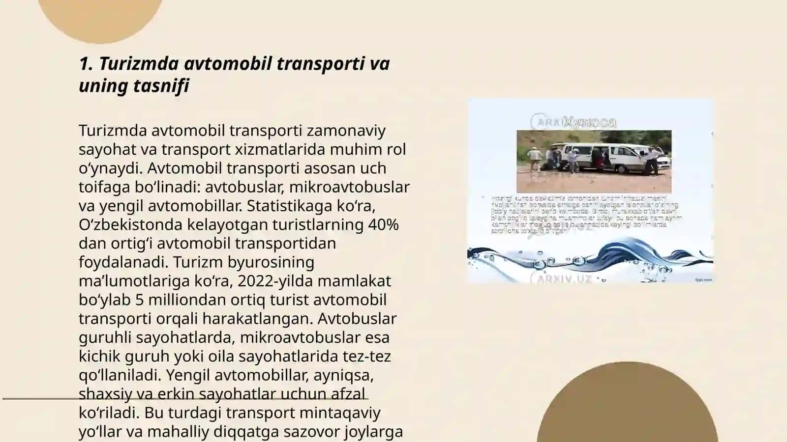 Turizm sohasida transportda tashish turlari va ularning tasniflanishi 3